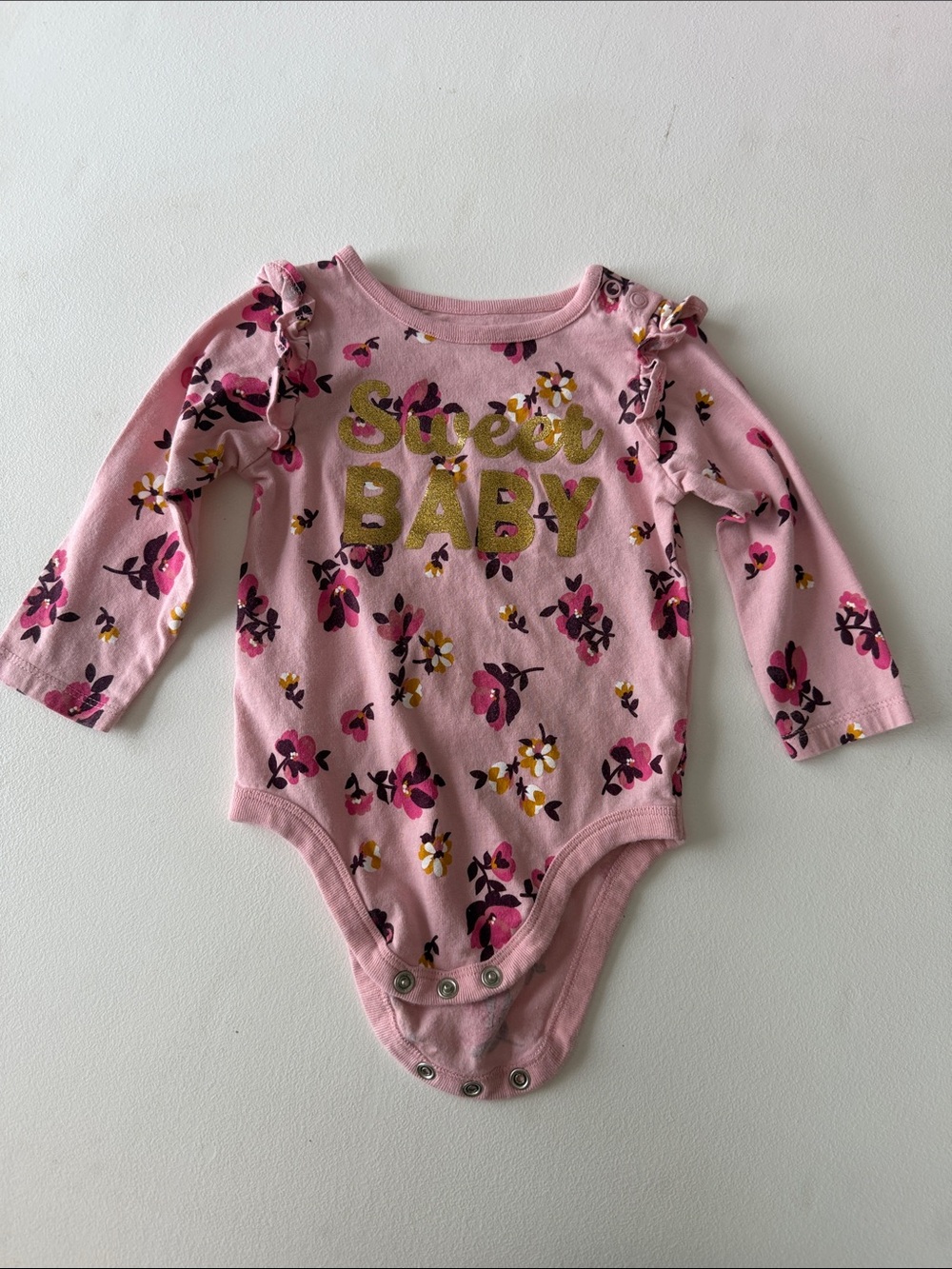 Garanimals - Pink Floral "Sweet BABY" Long-Sleeve One-Piece